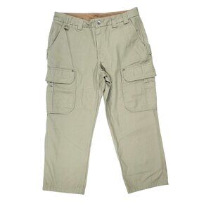 Duluth Trading Pants Men's 38x28 Cargo Canvas Beige Utility Hammer Loop NWOT